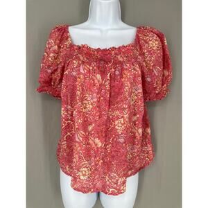 J Crew Top Women XS Pink Floral Cottage Square Neck Flowy Boho Comfy Lightweight